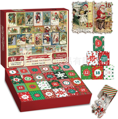 ✨Christmas Countdown Calendar Jigsaw Puzzle – 1000pcs Festive Daily Surprise Puzzle with 24 Holiday Boxes | Cozy Village Scene for Family Xmas Fun & Decor!🎄