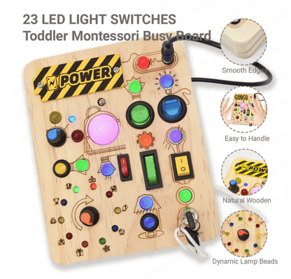 ✨Montessori Wooden Sensory Busy Board – Square-Shaped Interactive Toy with Switches, LEDs & Pluggable Wires | Educational STEM Toy for Toddlers to Develop Fine Motor Skills!🧠