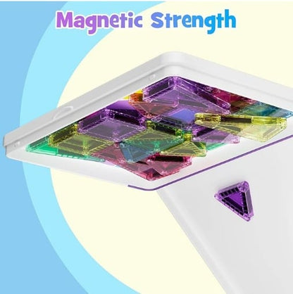 🎁Big Sale 🔥🧲42-Piece Mini Magnetic Tiles Travel Set with Metal Storage Box - Portable STEM Building Blocks