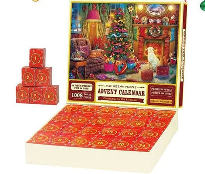 ✨Christmas Countdown Calendar Jigsaw Puzzle – 1000pcs Festive Daily Surprise Puzzle with 24 Holiday Boxes | Cozy Village Scene for Family Xmas Fun & Decor!🎄