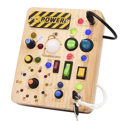 ✨Montessori Wooden Sensory Busy Board – Square-Shaped Interactive Toy with Switches, LEDs & Pluggable Wires | Educational STEM Toy for Toddlers to Develop Fine Motor Skills!🧠
