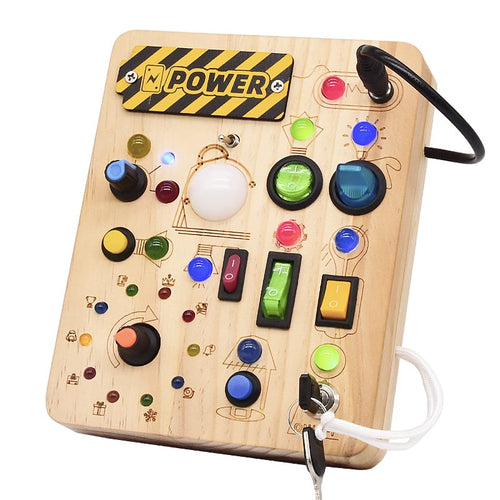 ✨Montessori Wooden Sensory Busy Board – Square-Shaped Interactive Toy with Switches, LEDs & Pluggable Wires | Educational STEM Toy for Toddlers to Develop Fine Motor Skills!🧠