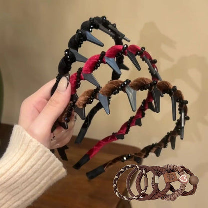 ✨Retro Beaded Claw Headband Set – Vintage-Inspired Hair Accessory with Pearl & Fabric Detail | Stylish Hair Hoop for Women, Perfect for Daily & Party Looks!👑