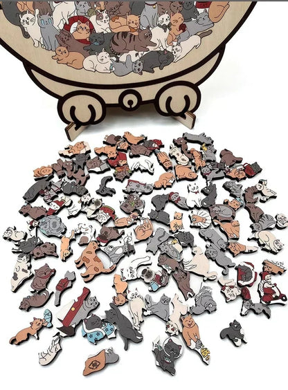 🎁🎄 Early Christmas Pick 🎅135-Piece Morandi-Colored Cat Shaped Wooden Jigsaw Puzzle