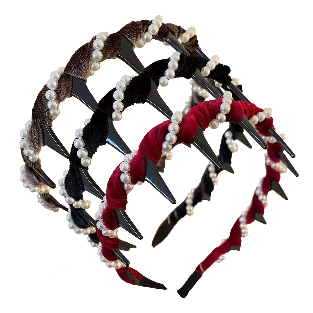 ✨Retro Beaded Claw Headband Set – Vintage-Inspired Hair Accessory with Pearl & Fabric Detail | Stylish Hair Hoop for Women, Perfect for Daily & Party Looks!👑