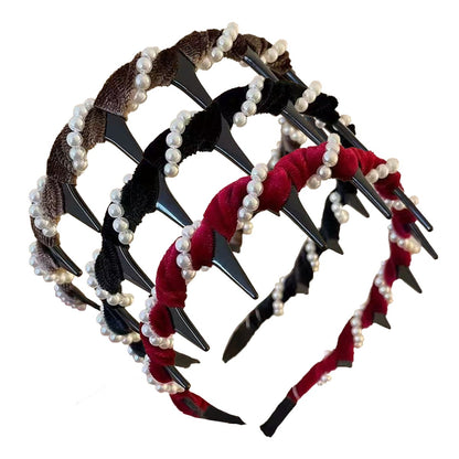 ✨Retro Beaded Claw Headband Set – Vintage-Inspired Hair Accessory with Pearl & Fabric Detail | Stylish Hair Hoop for Women, Perfect for Daily & Party Looks!👑