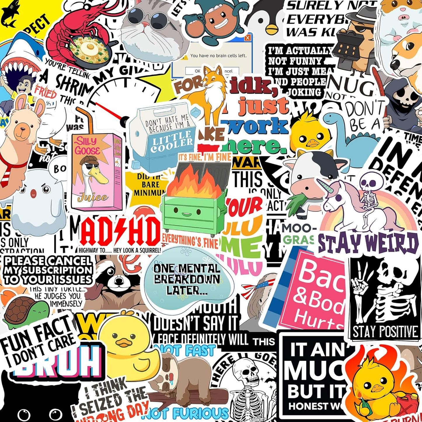 ✨130 Pcs Funny Meme Stickers Set – Hilarious Saying & Cartoon Decals for Laptops, Water Bottles & Gifts | Hot Seller for Humor Lovers!😂