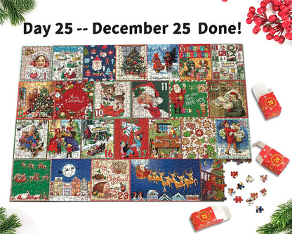 ✨Christmas Countdown Calendar Jigsaw Puzzle – 1000pcs Festive Daily Surprise Puzzle with 24 Holiday Boxes | Cozy Village Scene for Family Xmas Fun & Decor!🎄