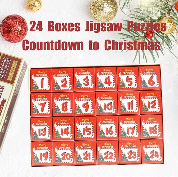 ✨Christmas Countdown Calendar Jigsaw Puzzle – 1000pcs Festive Daily Surprise Puzzle with 24 Holiday Boxes | Cozy Village Scene for Family Xmas Fun & Decor!🎄