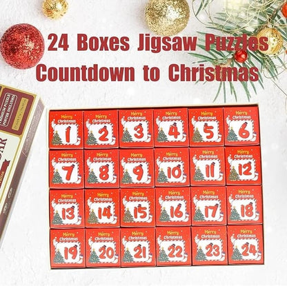✨Christmas Countdown Calendar Jigsaw Puzzle – 1000pcs Festive Daily Surprise Puzzle with 24 Holiday Boxes | Cozy Village Scene for Family Xmas Fun & Decor!🎄