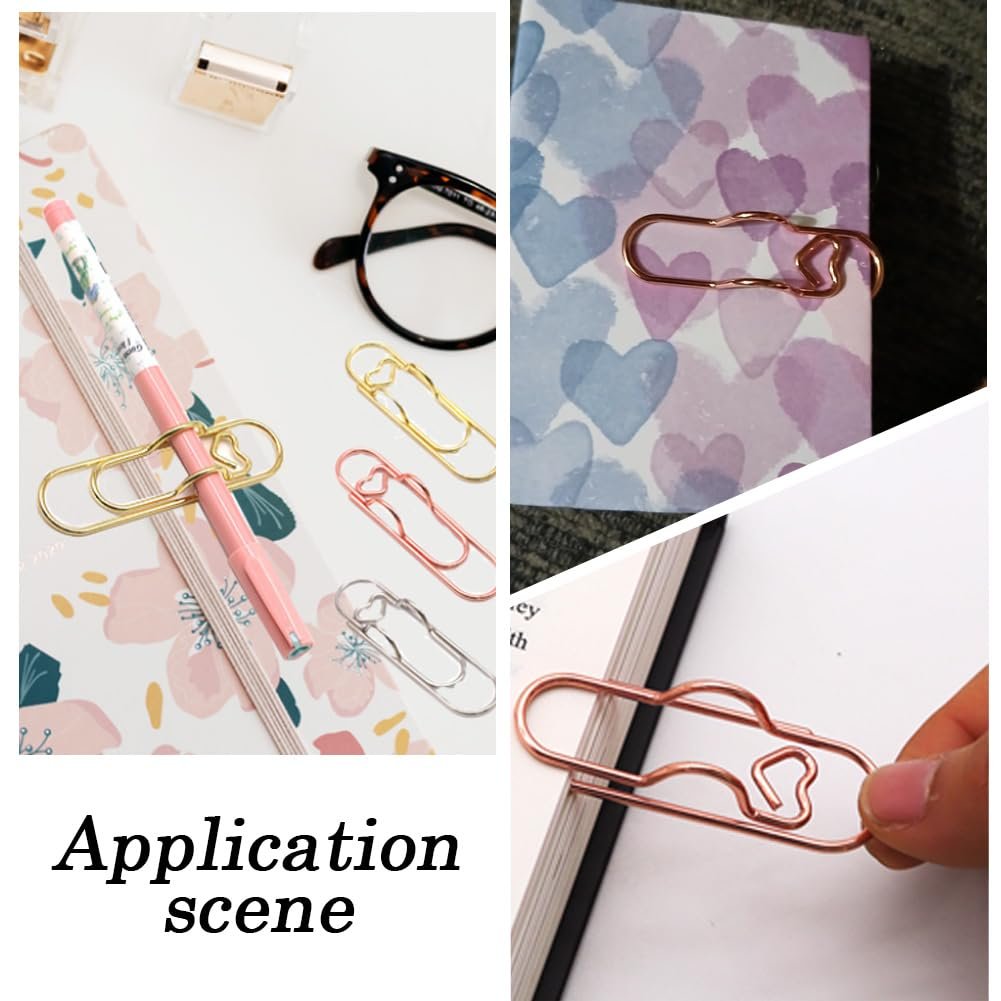 💥Big sale💥6Pcs 3 Colors Heart Pen Clip Metal Pencil Clips Multifunctional Rose Gold Silver Carbon Steel Paperclip