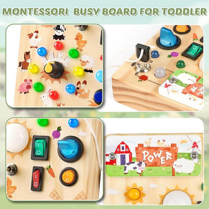 ✨Montessori Wooden Sensory Busy Board – Square-Shaped Interactive Toy with Switches, LEDs & Pluggable Wires | Educational STEM Toy for Toddlers to Develop Fine Motor Skills!🧠