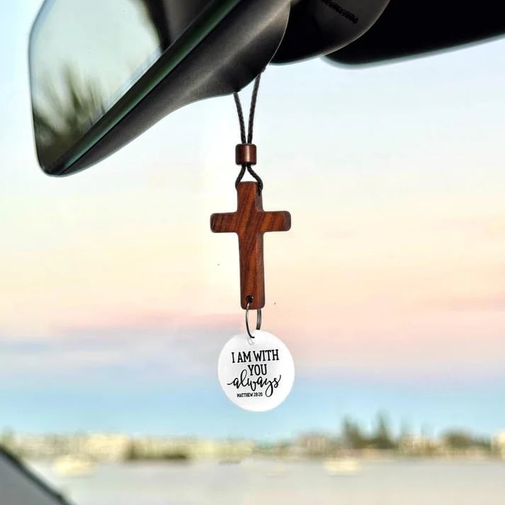 💥Big sale⚡📖 NFC Bible Verse Car Cross - Scan for Daily Scripture, Christian Car Accessory, Rearview Mirror Faith Decor✝️