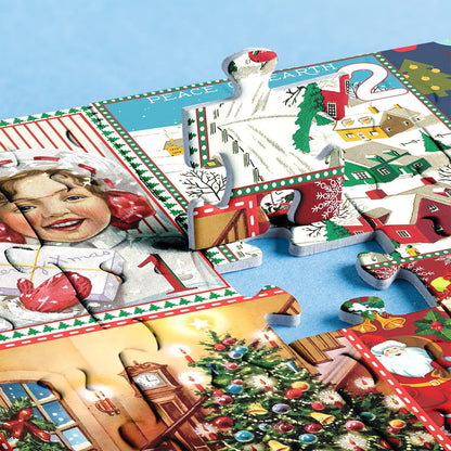 ✨Christmas Countdown Calendar Jigsaw Puzzle – 1000pcs Festive Daily Surprise Puzzle with 24 Holiday Boxes | Cozy Village Scene for Family Xmas Fun & Decor!🎄